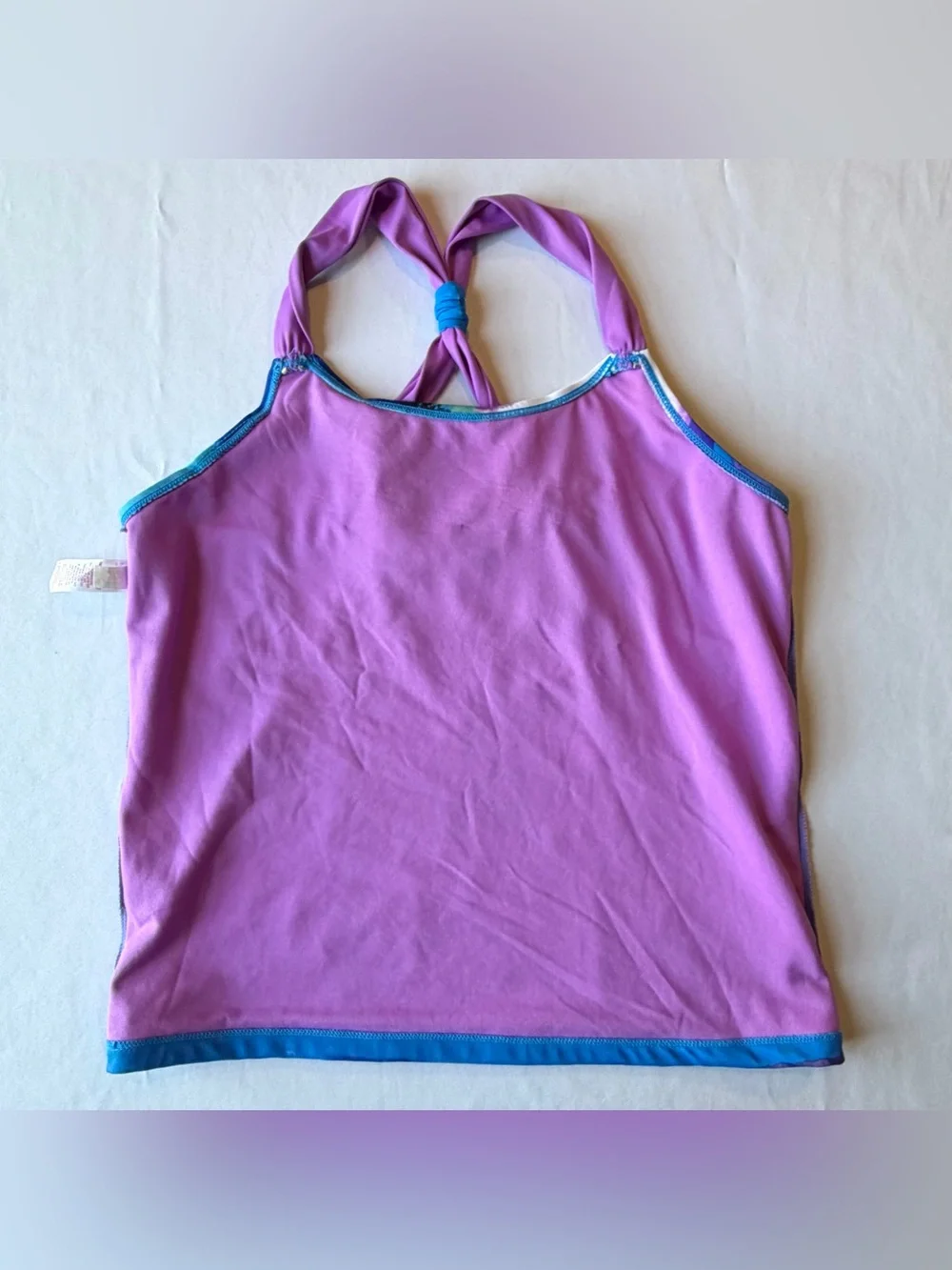 Justice Girls Swimsuit 2 Piece Blue Purple Palm Trees FUN Sequin Tankini Size 18